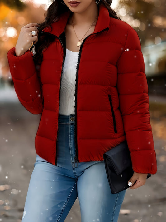 [Winter Jacket] Women's Elegant Autumn And Winter Warm Zipper Jacket, Long Sleeves, Stand Collar, Machine-washable Coat, Suitable for Casual And Formal Events, Comfortable And Well-fitting Winter Outerwear, Formal Wear, Seasonal Fashion, Elegant Konno Toki