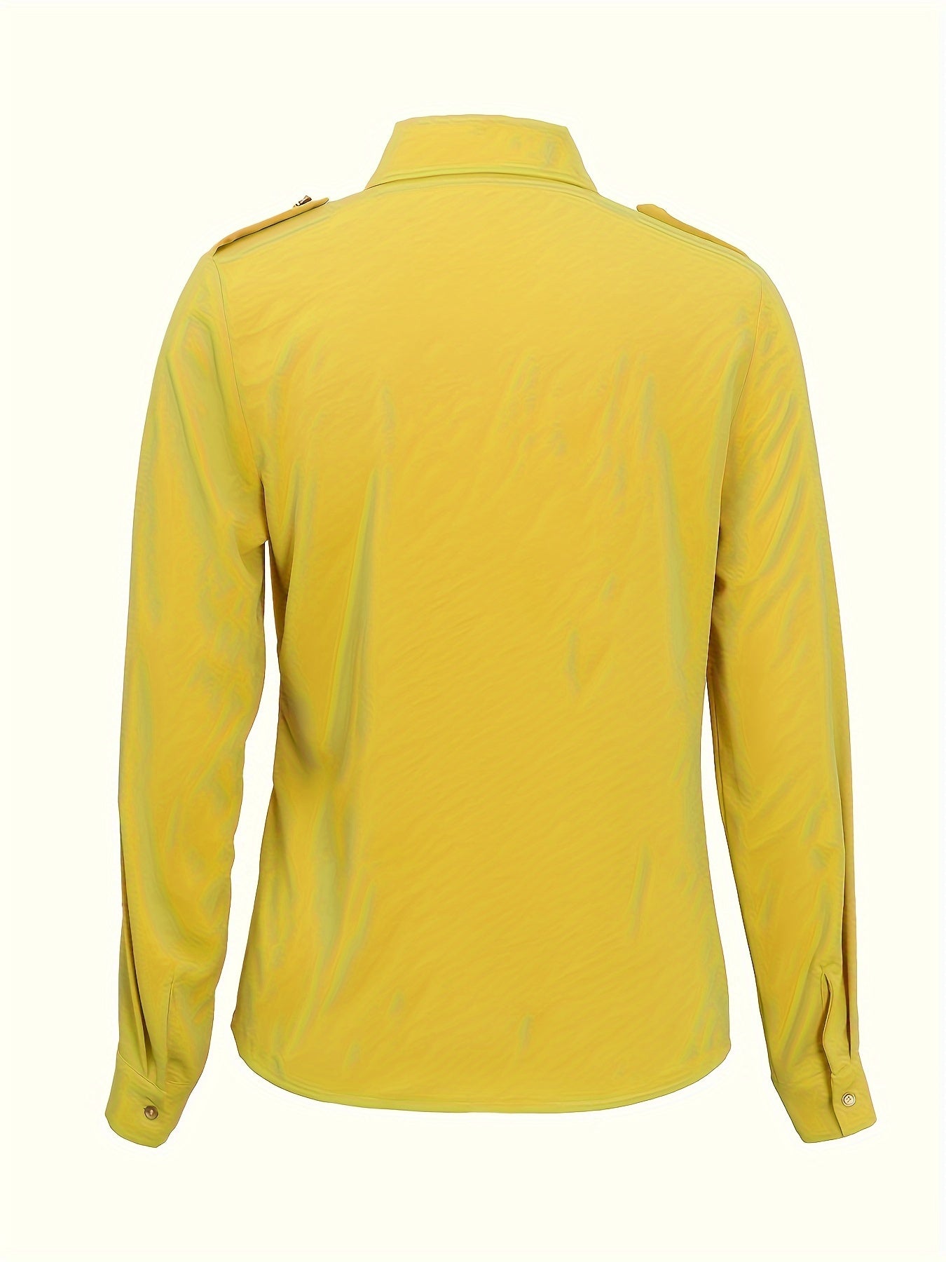 Solid Color Button Up Asymmetric Shirt, Stylish Long Sleeve Collared Shirt For Spring & Fall, Women's Clothing