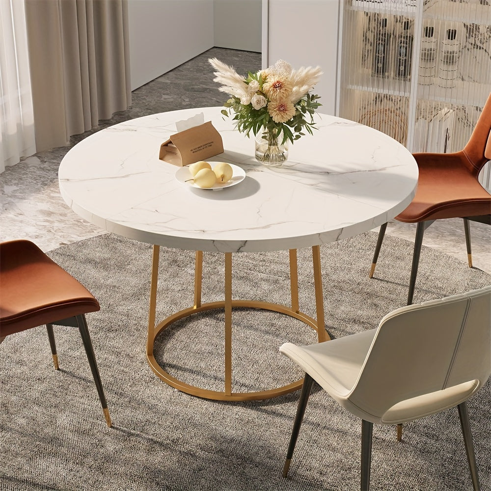 Modern Round Dining Table for 4, Gold Base, Elegant Dining Set