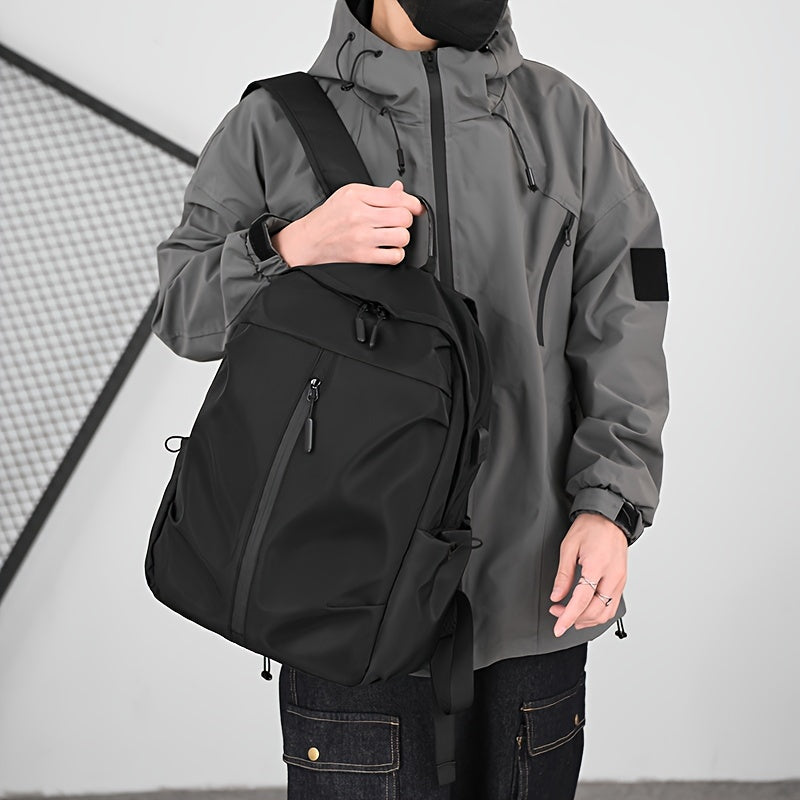 Waterproof Oxford Casual Backpack, Stylish Solid Color, Simple Multifunctional Daypack with Large Capacity, Zippered Design, Adjustable Shoulder Straps, Polyester Lined