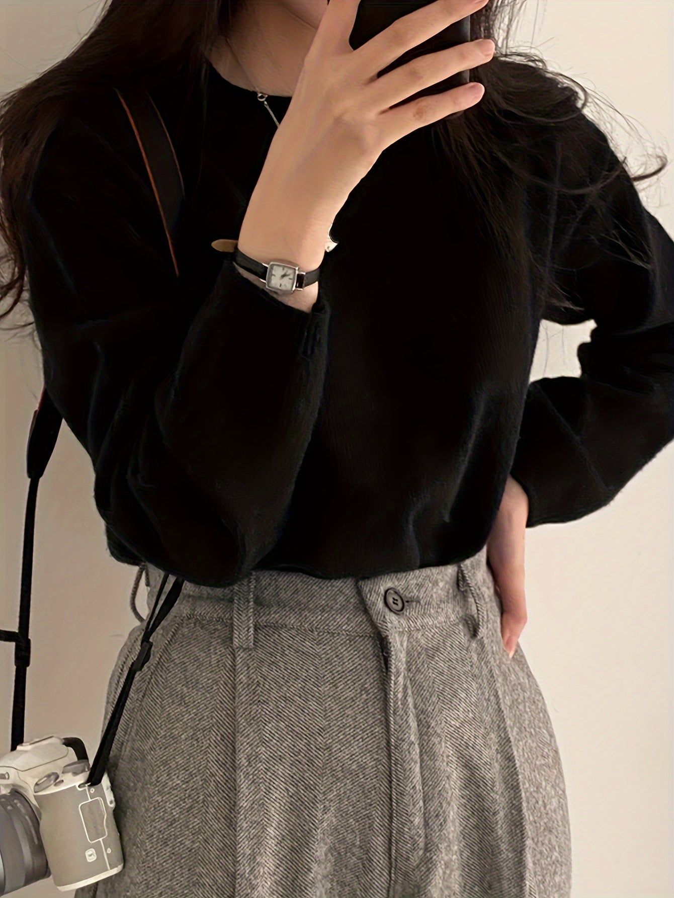 Solid Color Crew Neck Sweater, Casual Long Sleeve Sweater For Fall & Winter, Women's Clothing