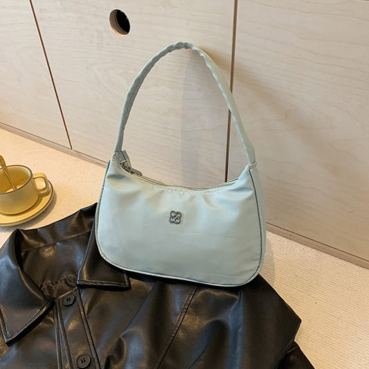 Women's Nylon Shoulder Bag - Solid Color Elegant Underarm Handbag with Zipper Closure, Polyester Lined for Casual & Travel Use