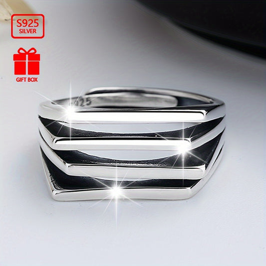 925 Sterling Silver Women's Unique Geometric Ring - Adjustable