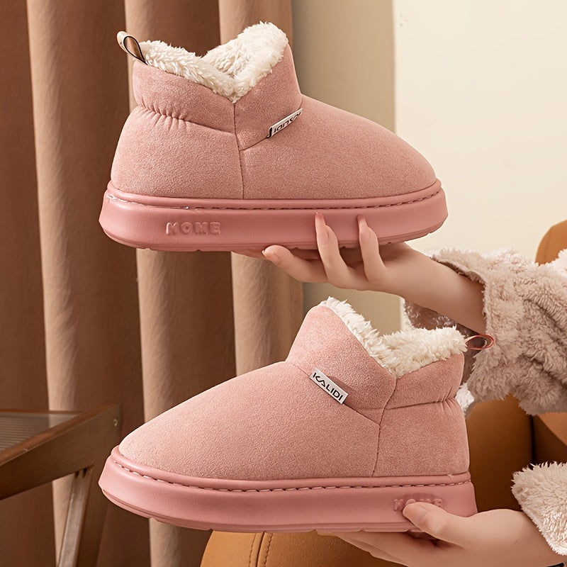 Women's Comfortable ankle Bootie - Casual Winter Footwear with Thick EVA Sole, Cozy Flannel Lined Round Toe Boots, Hand Washable Solid Color with Non-Slip Tread