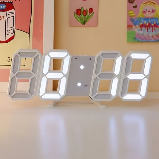 3D LED Digital Wall Clock USB Lamp - Desk Alarm with Date, Temperature Display, LED Night Light for Kitchen, Bedroom, Office, Dorm - Household Application, USB Powered, LED Light Source, ≤36V Operating Voltage