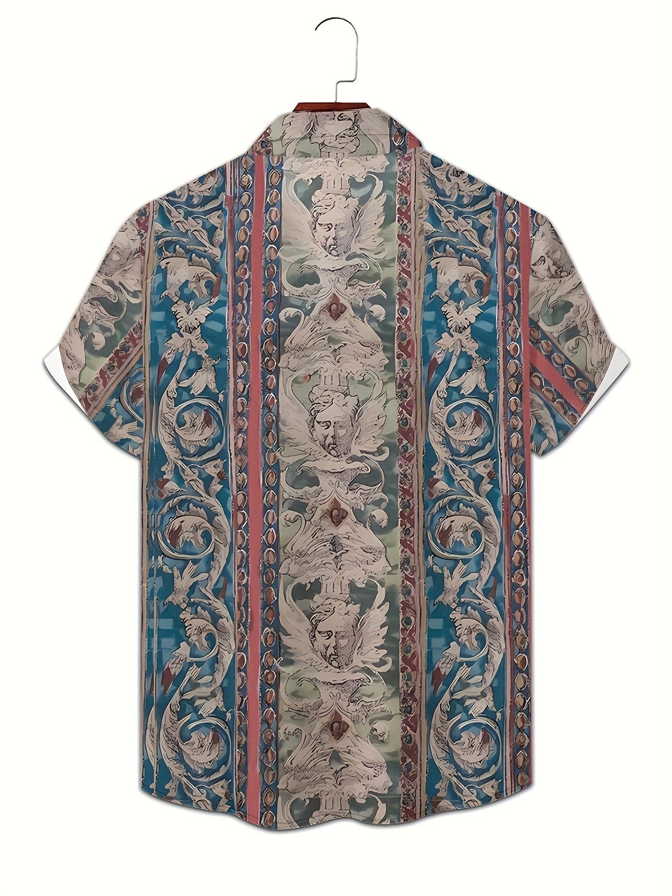 Retro Angles Pattern Button-Down Shirt for Men, Summer Casual Lapel Short Sleeve Shirt