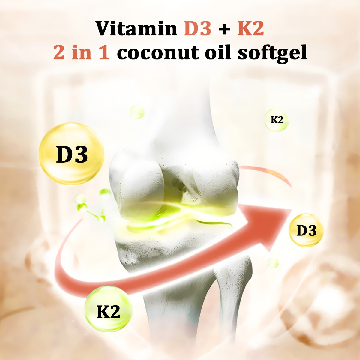 Vitamin D3K2, 300 Virgin Coconut Oil Softgels, 2 In 1 Vitamins D & K Complex, Supports Calcium Absorption, Bone, Easy To Swallow, Your Wellness Routine
