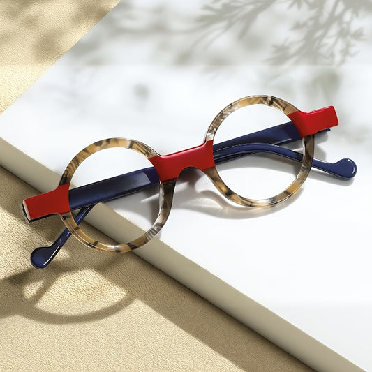 Fytoo Men's Round Framed Eyewear with Floral Blue Temples, Trendy for Daily Looks, Acetate Build, Light Comfy, No Nose Burden, Vintage Charm, Make A Statement On Daily Outings Liven Up Coffee Shop Visits, 2025 Trendy Release Konno Toki