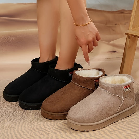 Women's Casual Winter Snow Boots with Faux Fur Lining, Platform Sole, Round Toe, Solid Color, Hand Washable Fabric Upper and Insole, Thick Heel, Pull-On Design for All Seasons