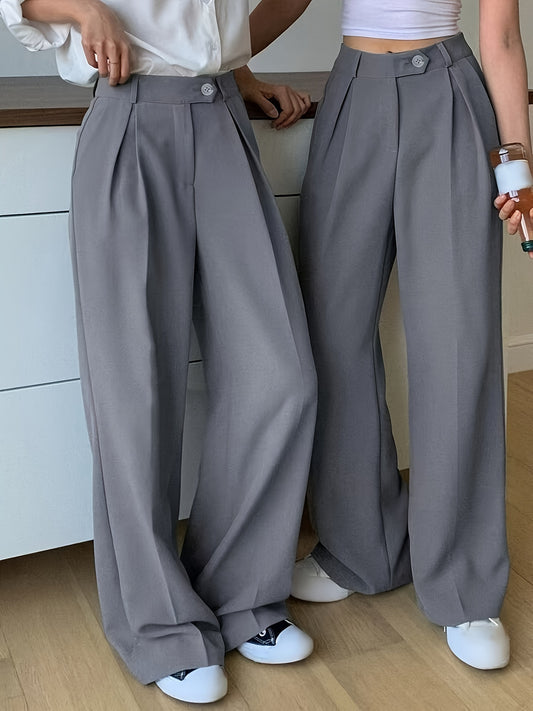 Solid Color Tokyo Straight Leg Pants, Casual High Waist Loose Ruched Pants, Women's Clothing