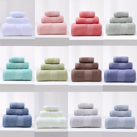 Set Of 3 - 1 Bath Towel + 1 Hand Towel + 1 Handkerchief - Thickened Absorbent Cotton Daily Towel, Bathroom Supplies, Home Supplies