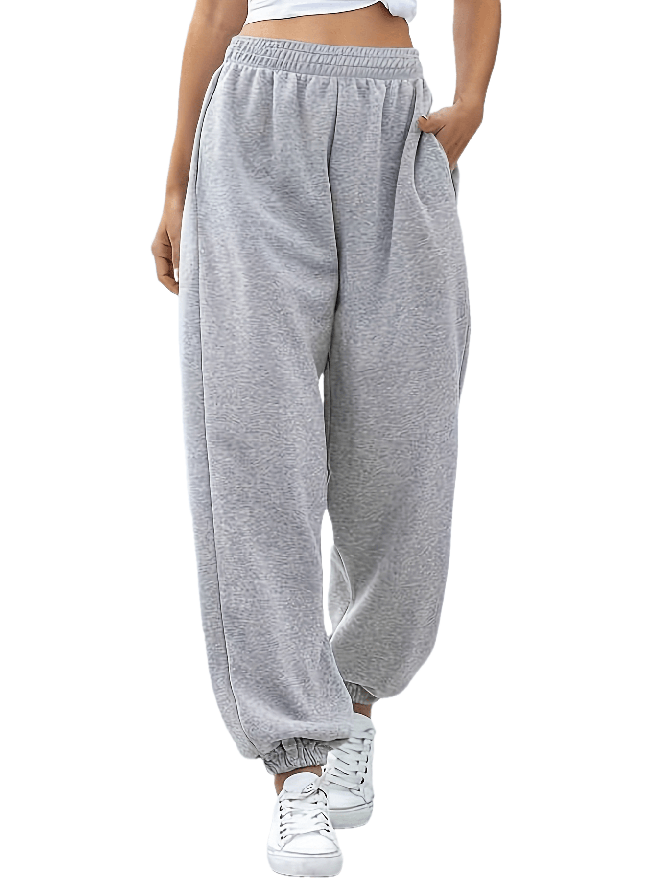 Women's High-Waisted Elastic Sweatpants, Solid Color Casual Pants for Everyday Wear