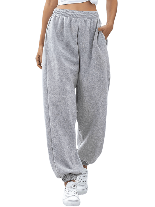 Women's High-Waisted Elastic Sweatpants, Solid Color Casual Pants for Everyday Wear