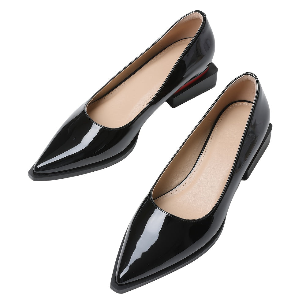 EQAUDES Women'S Elegant Black Pointed-Toe Mary Jane Flats - Slip-On Office Commuting & Formal Meeting Shoes with Red Accents, PU Cover & Rubber Sole, Spring Season Comfort, Dressy Shoes, Formal Attire, Sleek Shoe Design, Durable Footwear