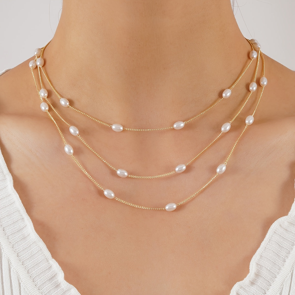 Women's Elegant Layered Faux-Pearl Necklace