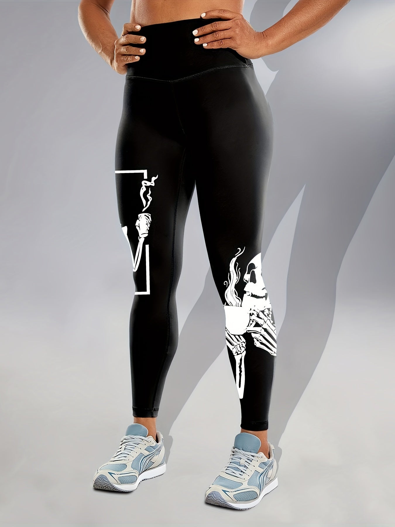 Women's Glow in the Dark High Waist Tummy Control Halloween Skeleton Printed Leggings
