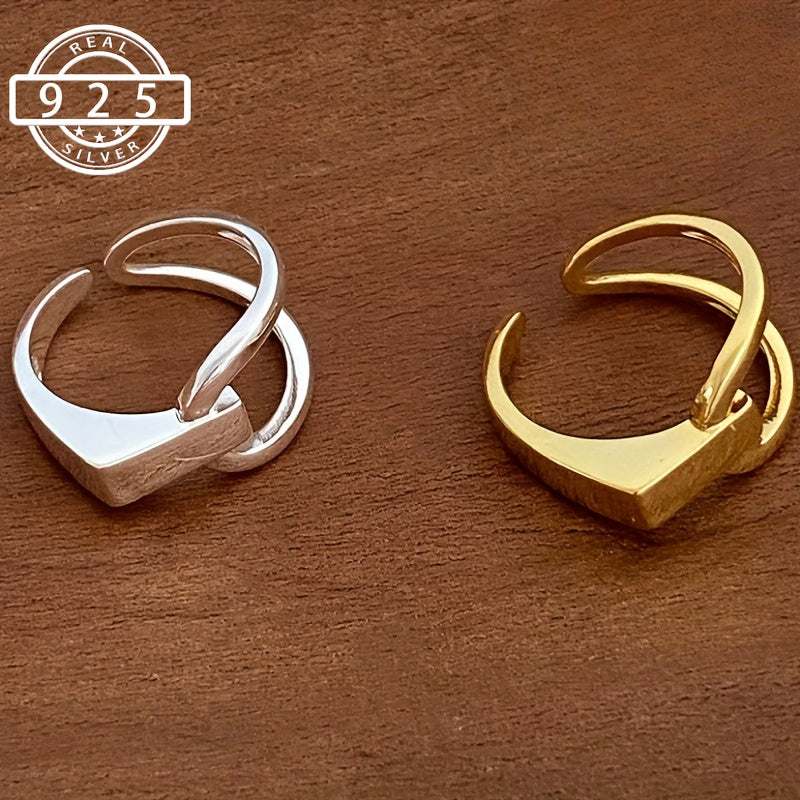 925 Sterling Silver Women's Niche Geometric Open Ring - Adjustable