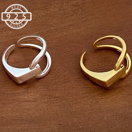 925 Sterling Silver Women's Niche Geometric Open Ring - Adjustable