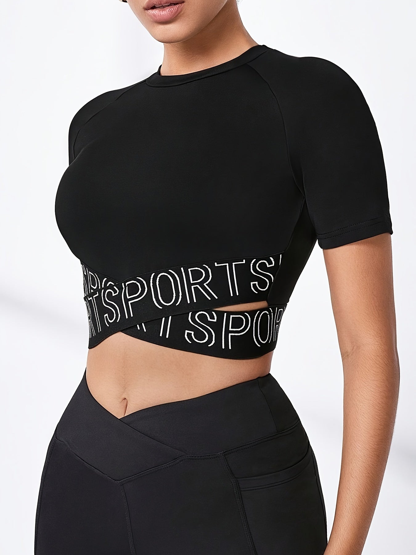 Women's Cross, Letter Print, Crop, Back Cut Out Top, Breathable
