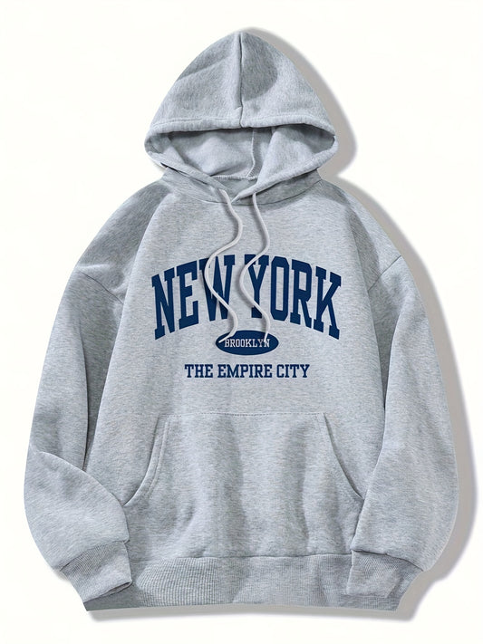 Women's Letter Print Drawstring Hoodie, Casual Fleece Sweatshirt for Winter & Fall