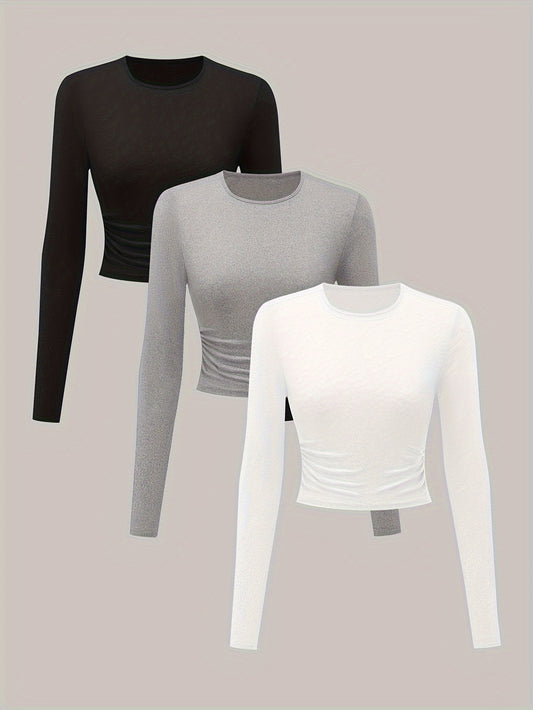 3 packs 3-Pack Women's Long Sleeve Crew Neck T-Shirts for Spring & Fall Casual Tops