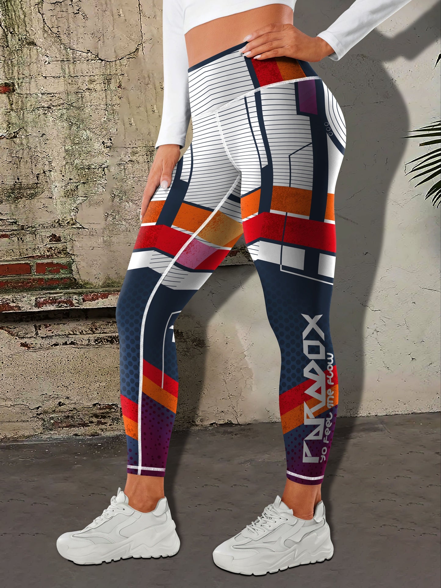 Women's Color Block Printed High-Waisted Tummy Control Leggings for Workout, Running, Yoga