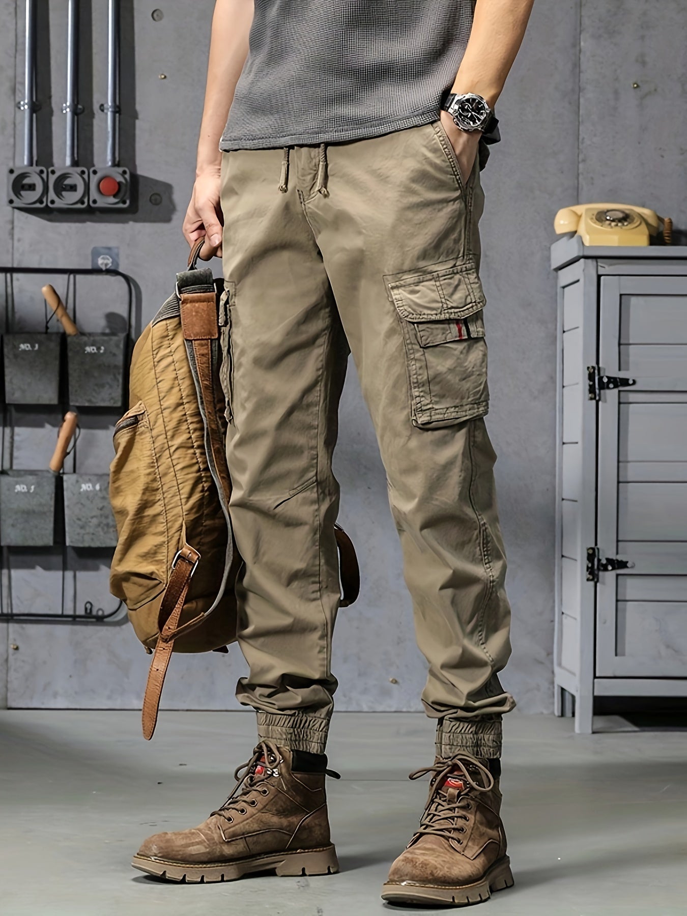 Trendy Solid Cargo Pants, Men's Multi Flap Pocket Trousers, Loose Casual Outdoor Pants, Men's Work Pants Outdoors Streetwear Hip Hop Style