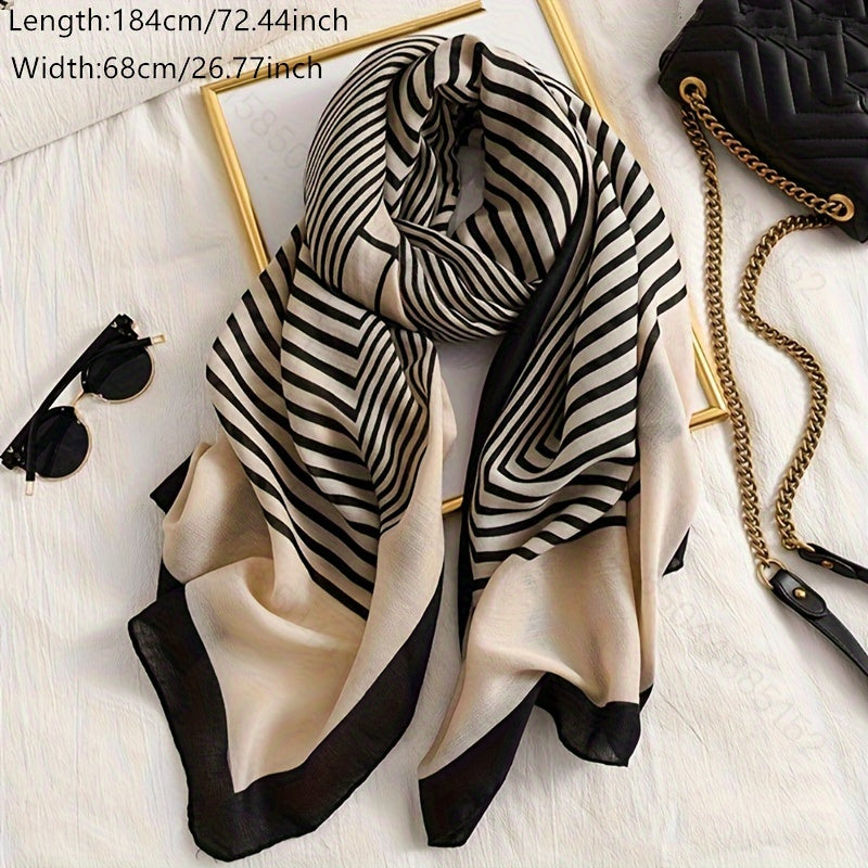 Vintage Striped Scarf Luxury Thin Breathable Cotton Linen Feeling Shawl Spring Summer Sunscreen Scarf