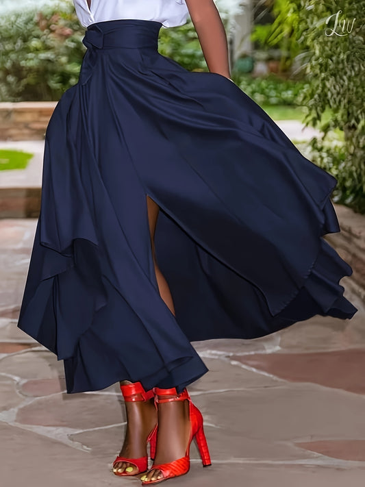 Elegant Pleated Ruffle Hem High-Waisted Side Slit Skirt Konno Toki