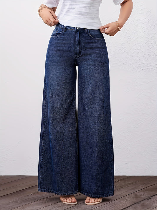 European and American Women's Jeans, High-Waisted Loose Wide-Leg Pants, Versatile Fashionable Blue All-Season Denim Trousers, Women's Jeans and Clothing Konno Toki